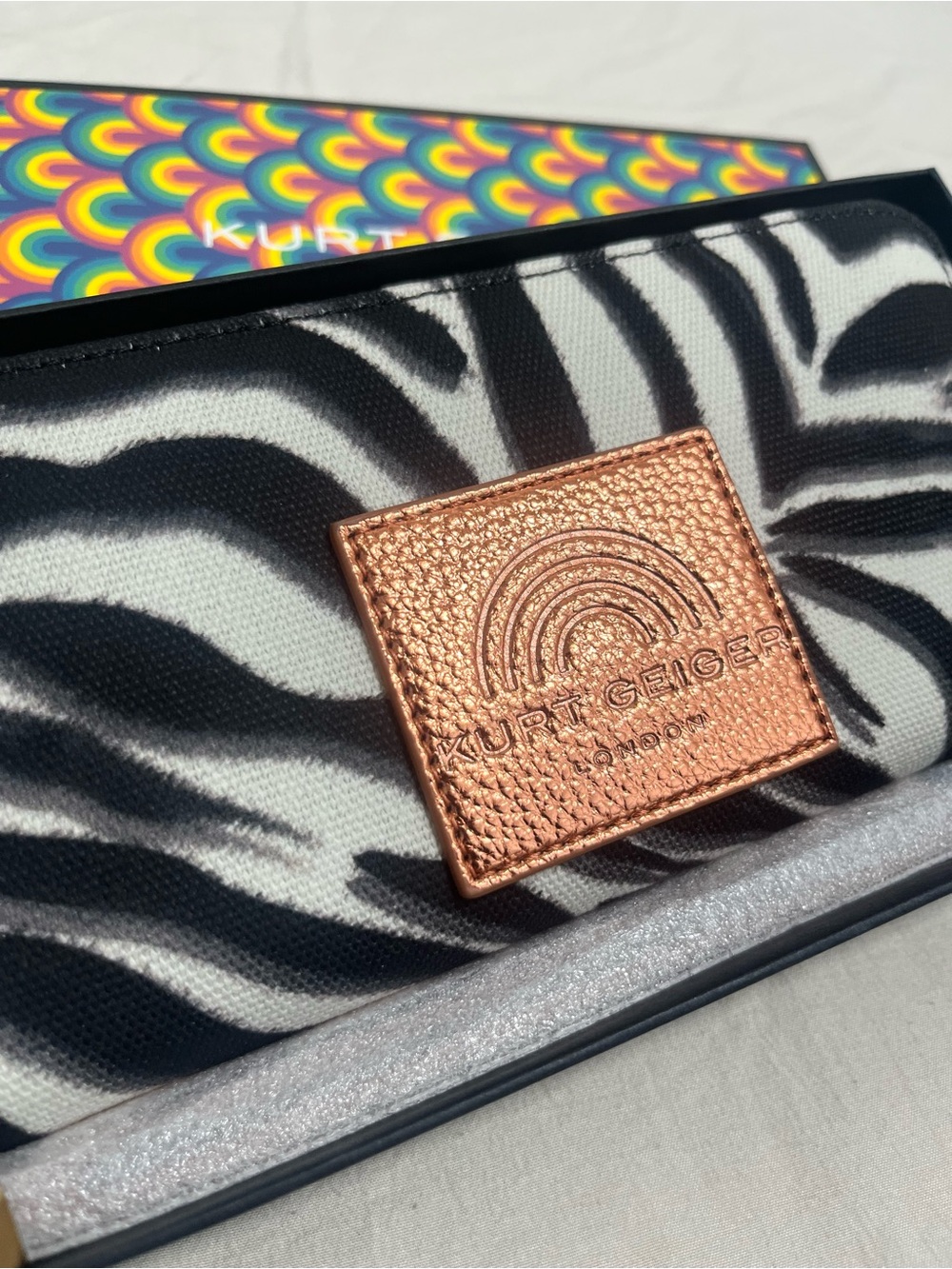 Kurt Geiger Black & White Zebra Wallet with Rose Gold Patch - Picture 3 of 8